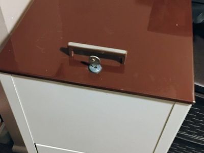 Rolling File Cabinet with Locking Top - White & Brown, Vintage Style