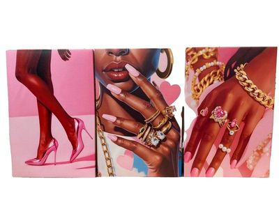 3 piece pink and gold fashion wall art set