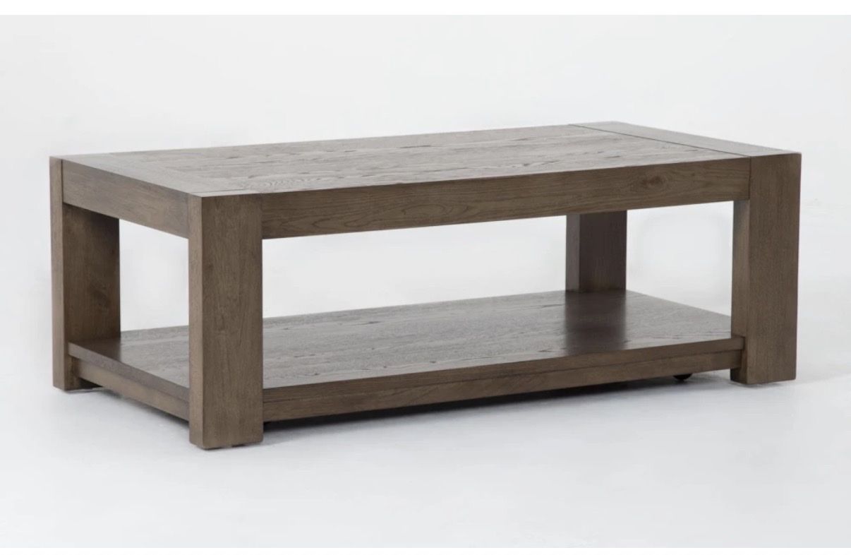 Brand new—-Living Spaces Voyage Brown 52" Wood Coffee Table by Nate Berkus + Jeremiah Brent