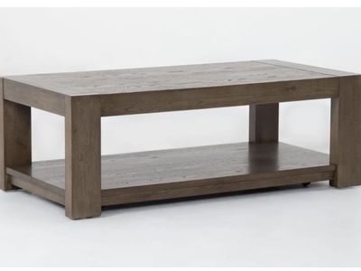 Brand new—-Living Spaces Voyage Brown 52" Wood Coffee Table by Nate Berkus + Jeremiah Brent