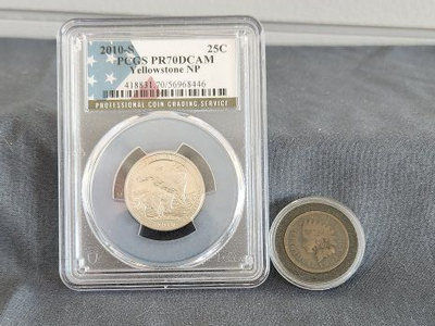 2010 S PCGS PR70DCAM Yellowstone NP Quarter Dollar Plus Counter stamped 1901 Wheat Cent