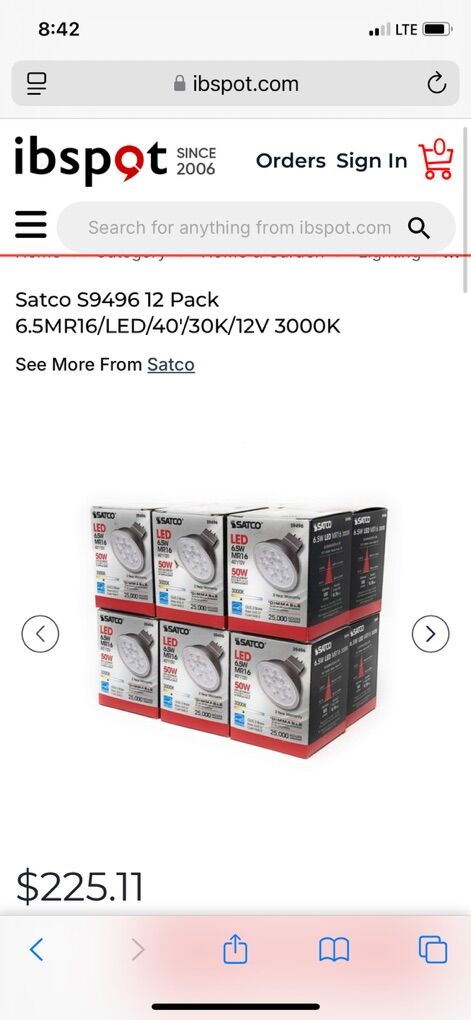 Set Of 12, Satco S9496 6.5MR16/LED/40'/30K/12v