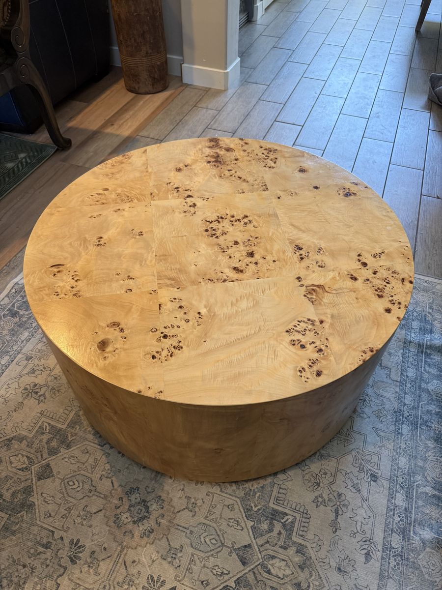 Burl Wood Round Coffee & Side Table Set