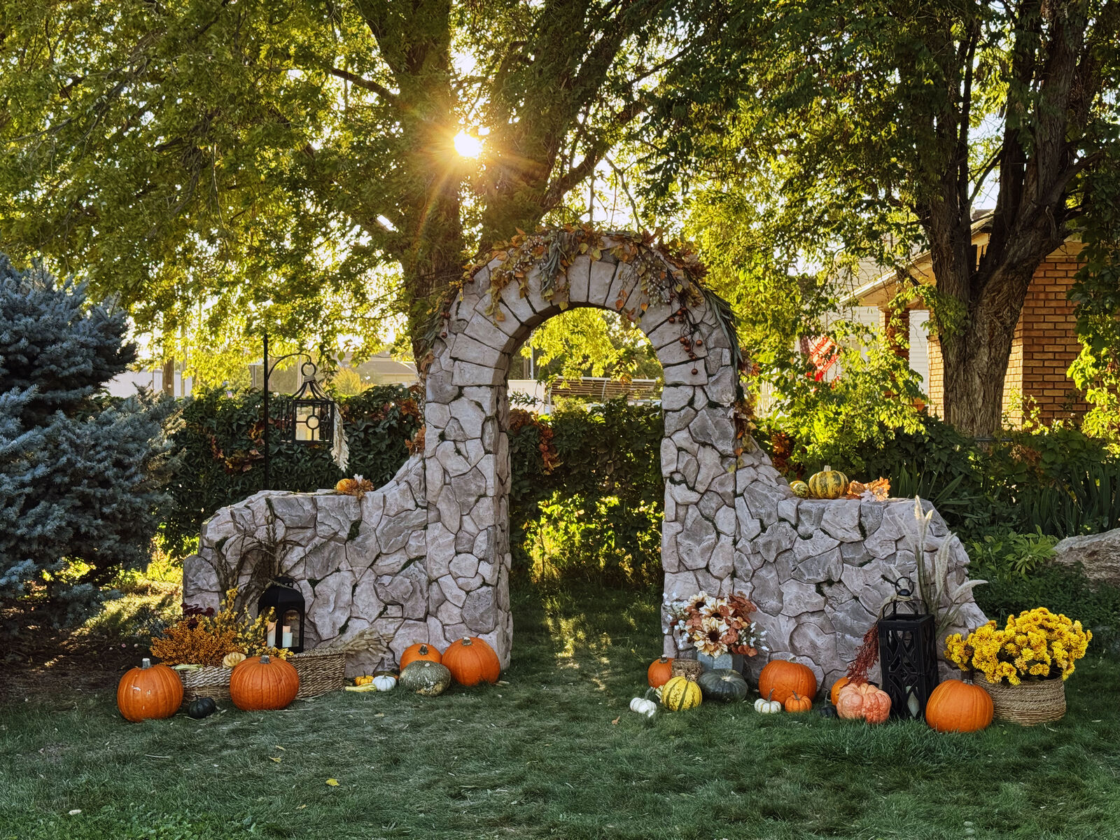 Custom Faux Wedding Yard Decor Stone Arch Photo Backdrop Theatrical Prop Wall
