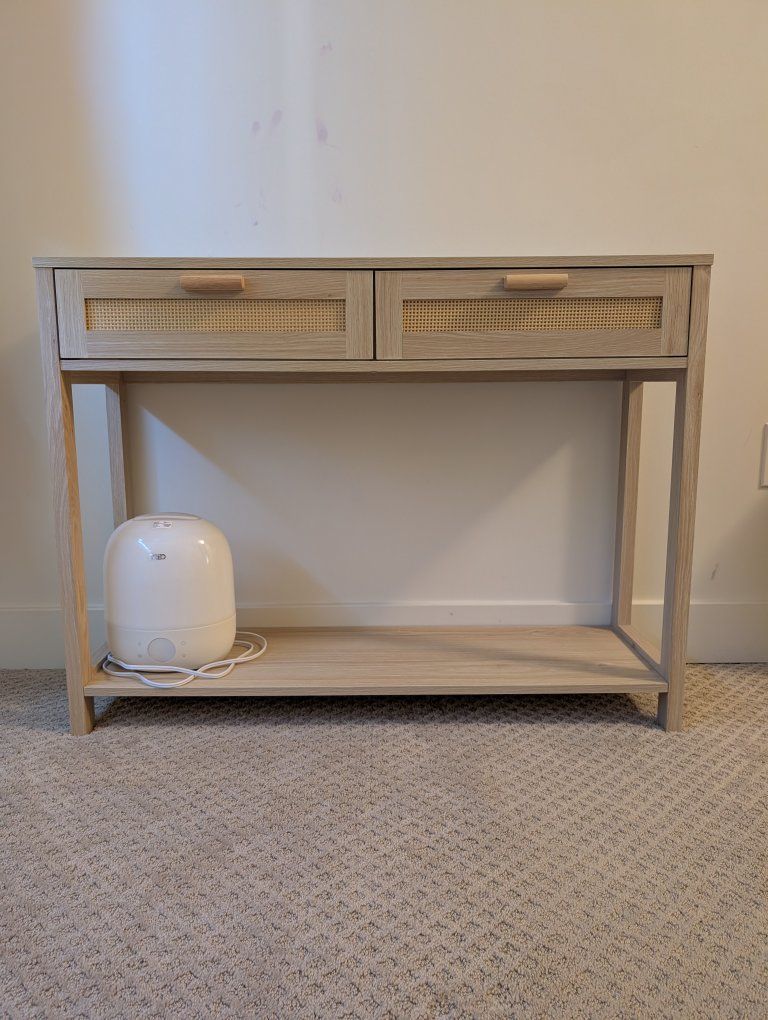 Console Table with Woven Rattan Drawers - Light Wood Finish, Entryway/Living Room