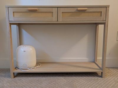 Console Table with Woven Rattan Drawers - Light Wood Finish, Entryway/Living Room