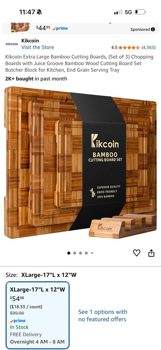 New in packaging- Kikcoin Extra Large Bamboo Cutting Boards, Set of 3, Juice Groove, End Grain, 17"x12", Butcher Block
