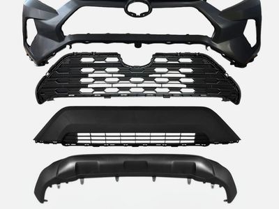 New Black Front Bumper Kit for 2019-2021 Toyota RAV4 - Unpainted, Ready for Install