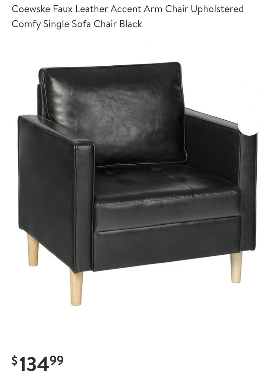 Faux Leather Accent Arm Chair Upholstered Comfy