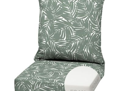 Arden Selections Outdoor Chair Cushion Set - Durable Foam Seat & Plush Pillow (Palm Leaf Pattern)