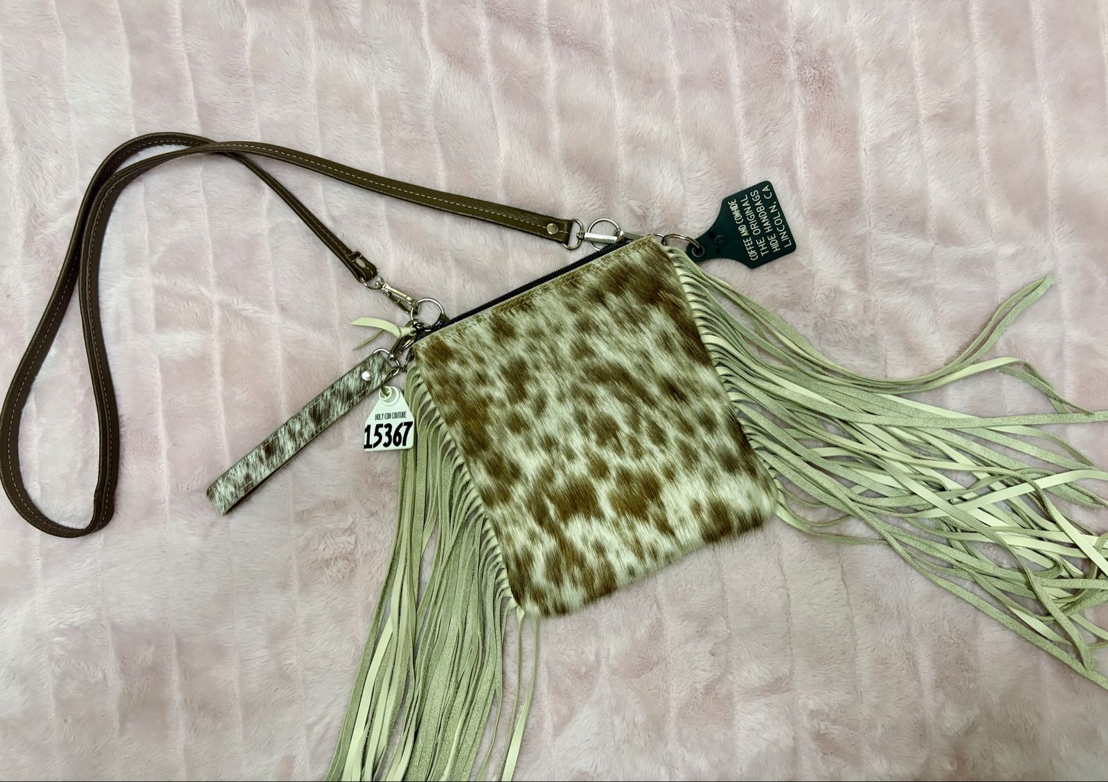 Holy Cow Couture Genuine Cowhide Leather Fringe Crossbody Bag Wristlet