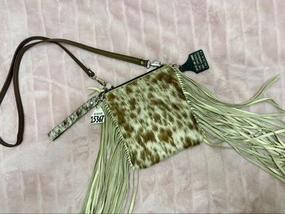 Holy Cow Couture Genuine Cowhide Leather Fringe Crossbody Bag Wristlet