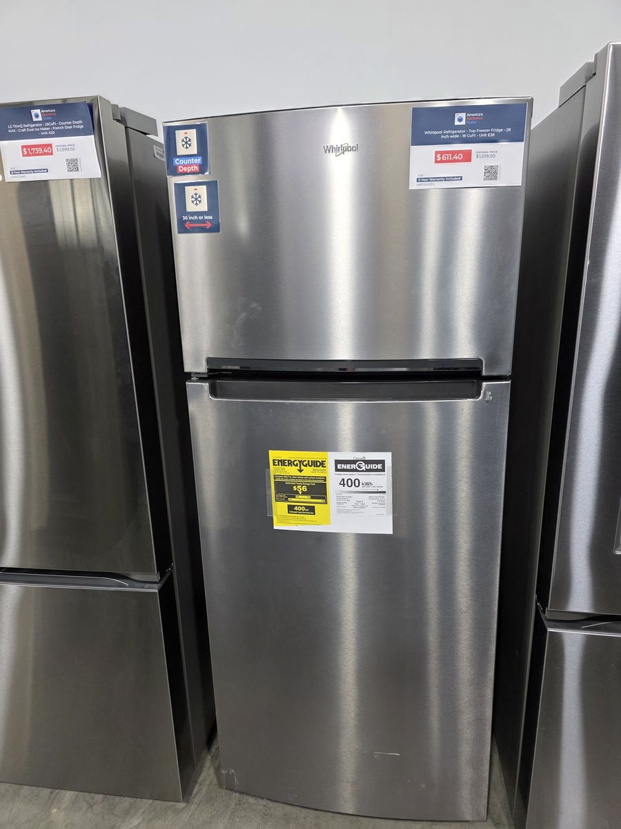 Whirlpool 28 Inch Top Freezer Refrigerator — 18 Cu Ft, Brand New Compact Fit