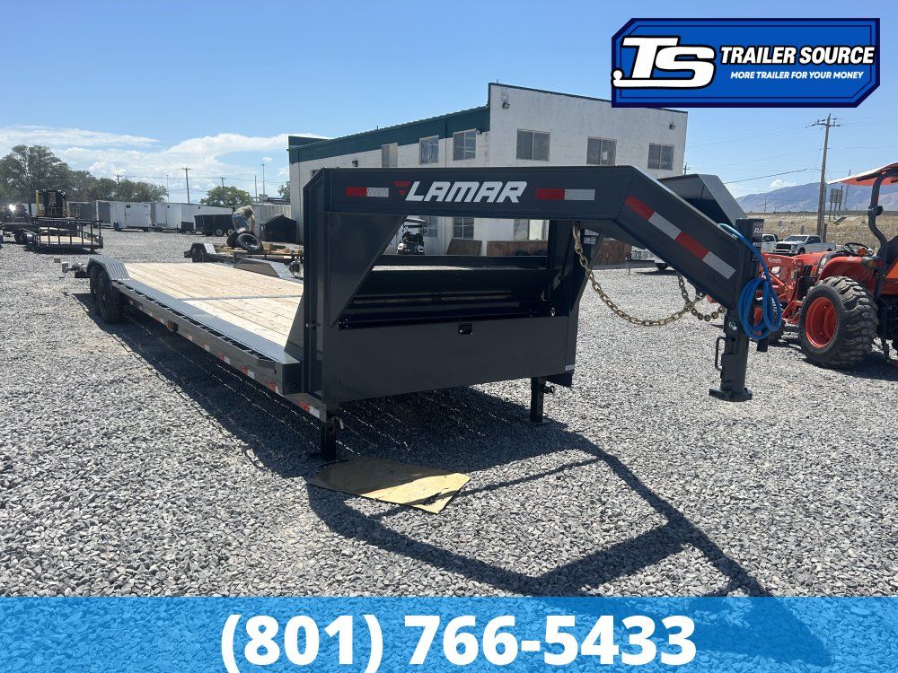 8.5x36 Lamar H8 Gooseneck Wide Body w/ Drive Over Fenders Equipment Trailer - 14K GVWR -