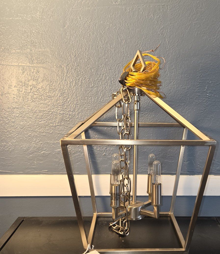 Modern Geometric Metal Pendant Light Fixture with Chain and Bulbs