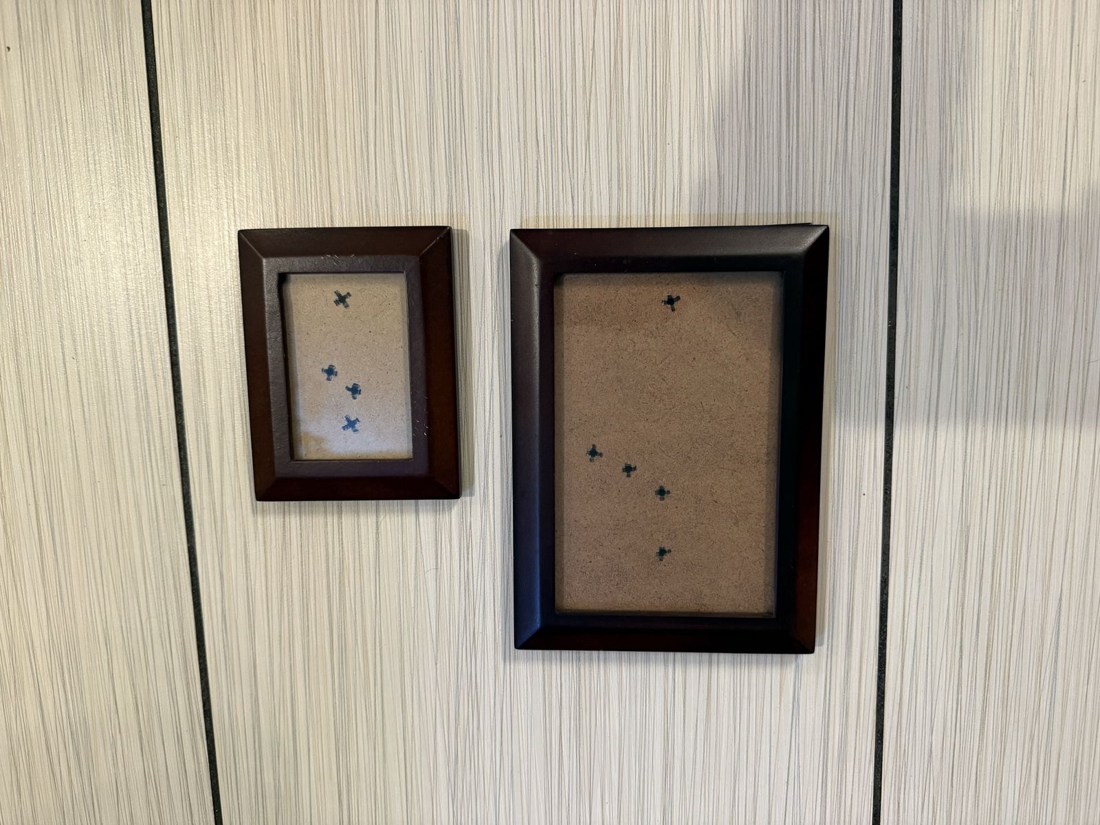 Two Dark Cherry Wood Picture Frames - One 4x6 inch and One 3x2 inch