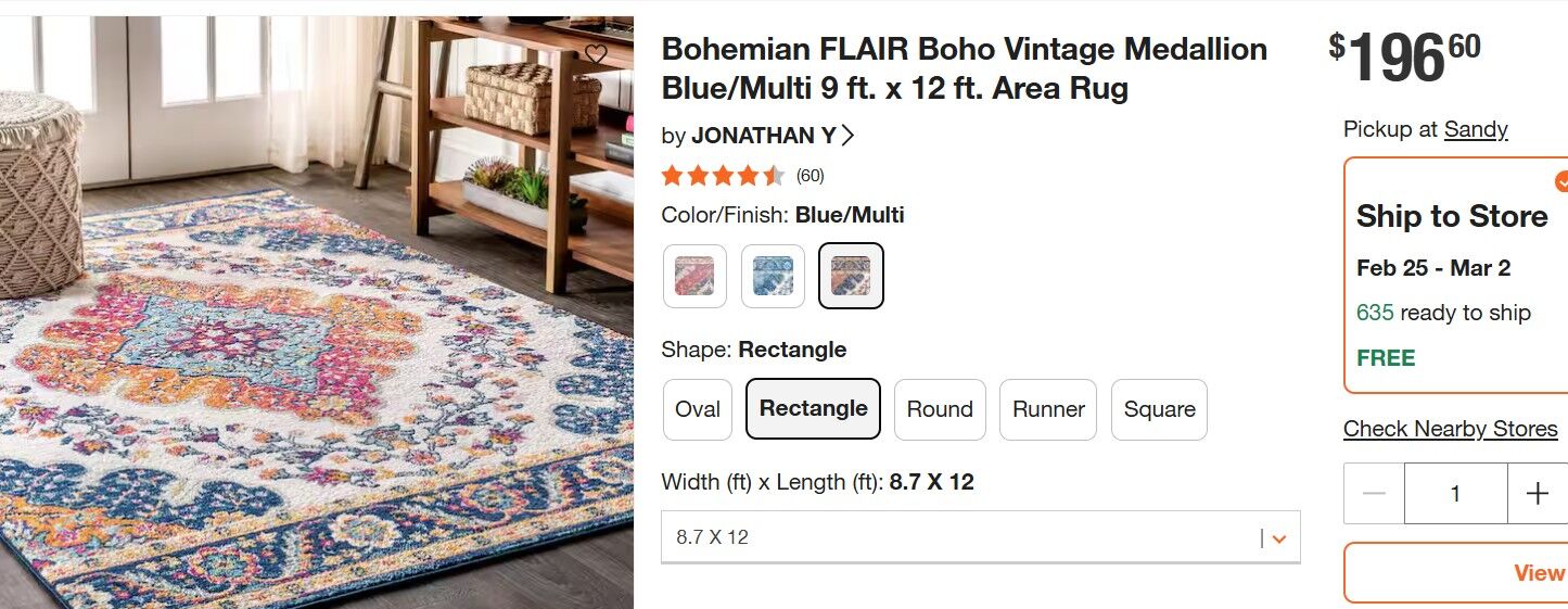 NEW - Bohemian FLAIR Boho Vintage Medallion Blue/Multi 9 ft. x 12 ft. Area Rug