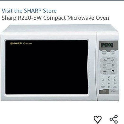 Sharp R220-EW Compact Carousel Microwave Oven - White Countertop Model