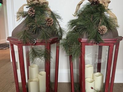 Red Wooden Holiday Lanterns w/glass (Set of 2)