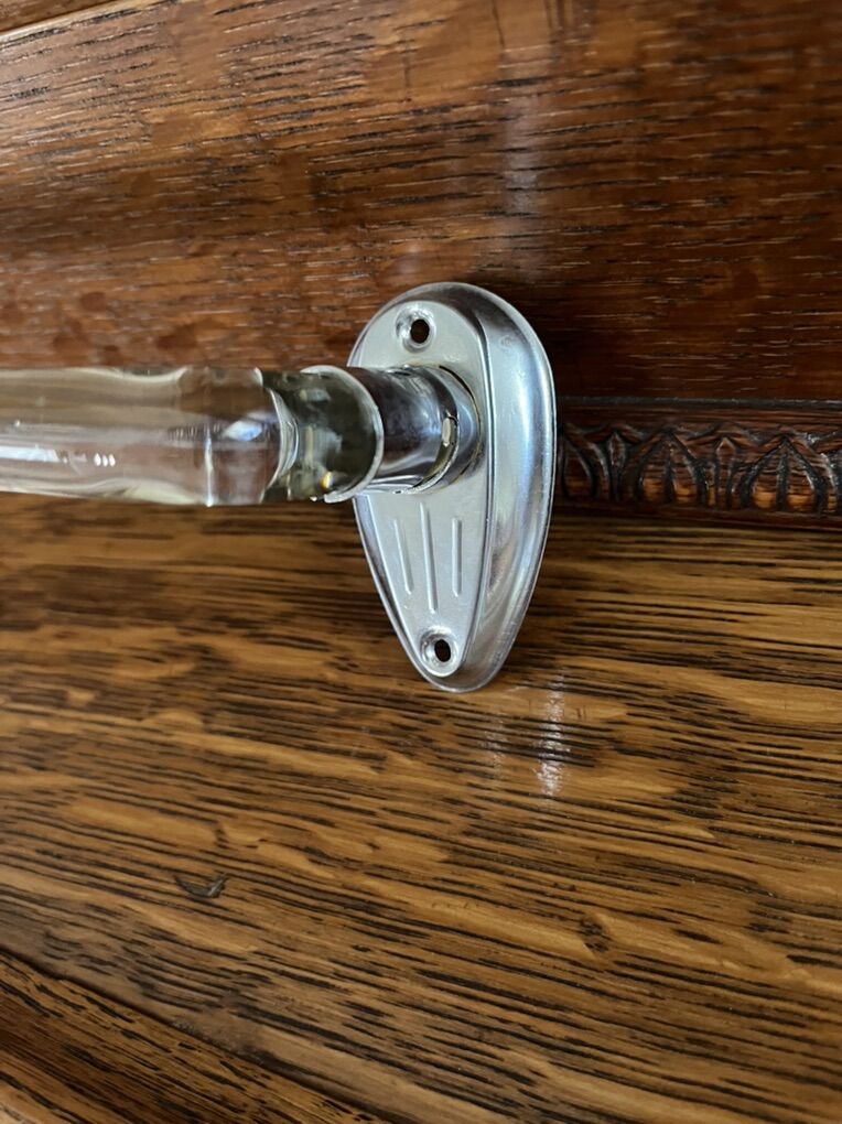Antique/Vintage Bent Clear Glass Towel Bar with Silver Backets
