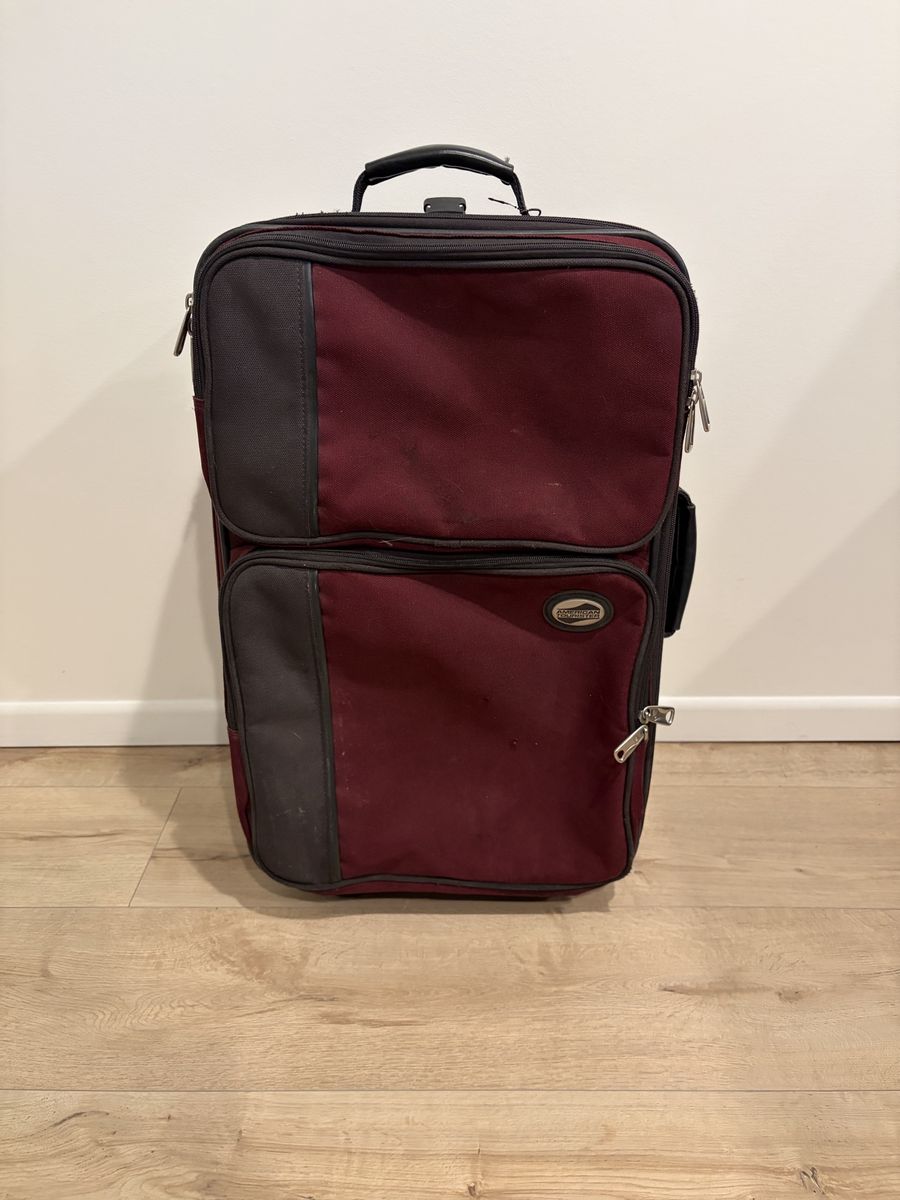 American Tourister Maroon & Black Rolling Suitcase Luggage Carry-On Travel Bag