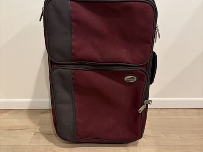 American Tourister Maroon & Black Rolling Suitcase Luggage Carry-On Travel Bag