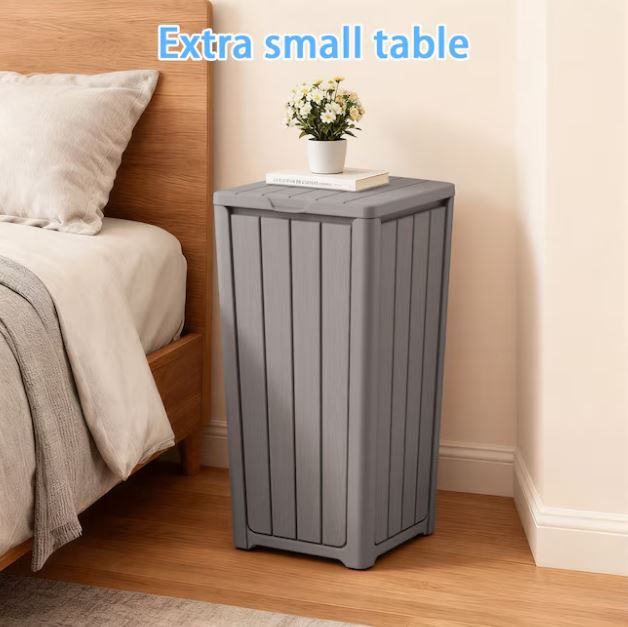 NEW! Flip Top Multi-Functional Resin Trash Can Storage Bin Waterproof Wood Texture Indoor/Outdoor (Black or Gray)