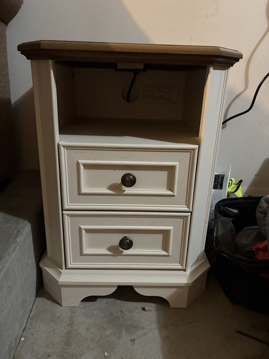 2-Drawer Nightstand with Open Shelf & Built-In Power Outlets