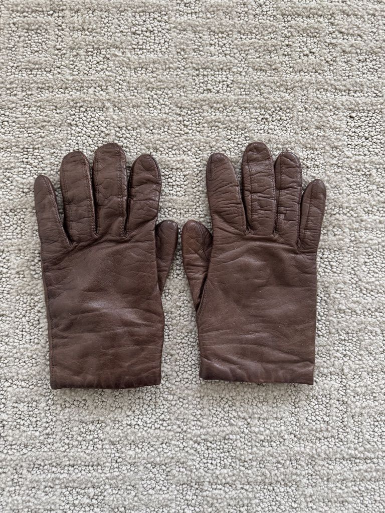 Brown Leather Cashmere Lining Gloves Women size 6 1/2
