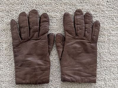 Brown Leather Cashmere Lining Gloves Women size 6 1/2
