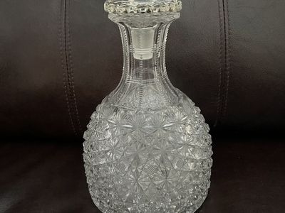 Antique American Brilliant Cut Glass Crystal Water/Wine Decanter Liquor Bottle