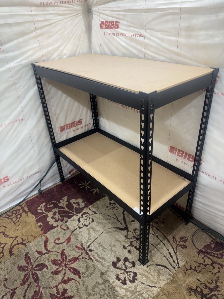 Light Duty Black Metal Storage Rack with 2 Wood Shelves Utility Shelf