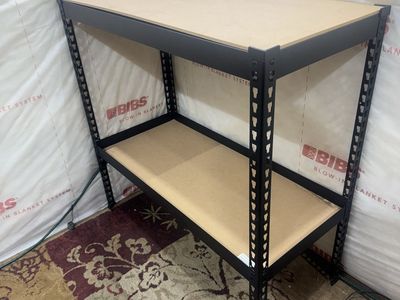 Light Duty Black Metal Storage Rack with 2 Wood Shelves Utility Shelf