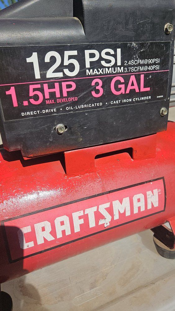 AIR COMPRESSOR, Runs good, 1.5 H.P. motor. 3 gallon tank, 125 P.S.I.
