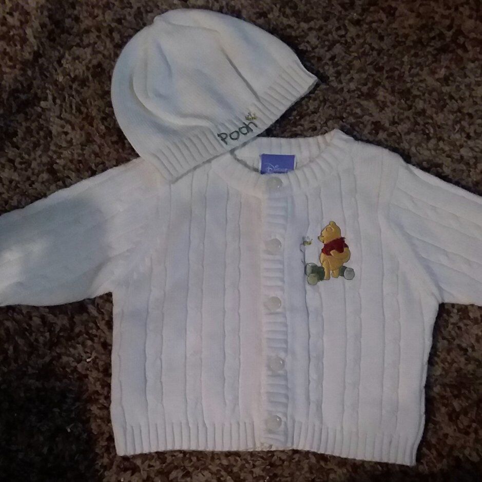 3-6 MO. WINNIE THE POOH KNIT SWEATER AND CAP