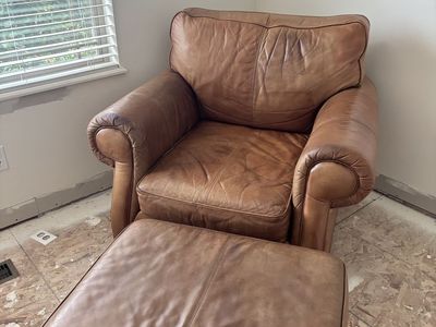 Used Leather Armchair and Ottoman - Brown, Comfortable