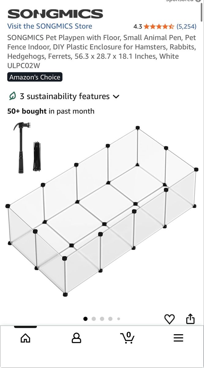 SONGMICS ULPC02W Pet Playpen, DIY Plastic Indoor/Outdoor Small Animal Fence, White, 56.3"x28.7"x18.1"