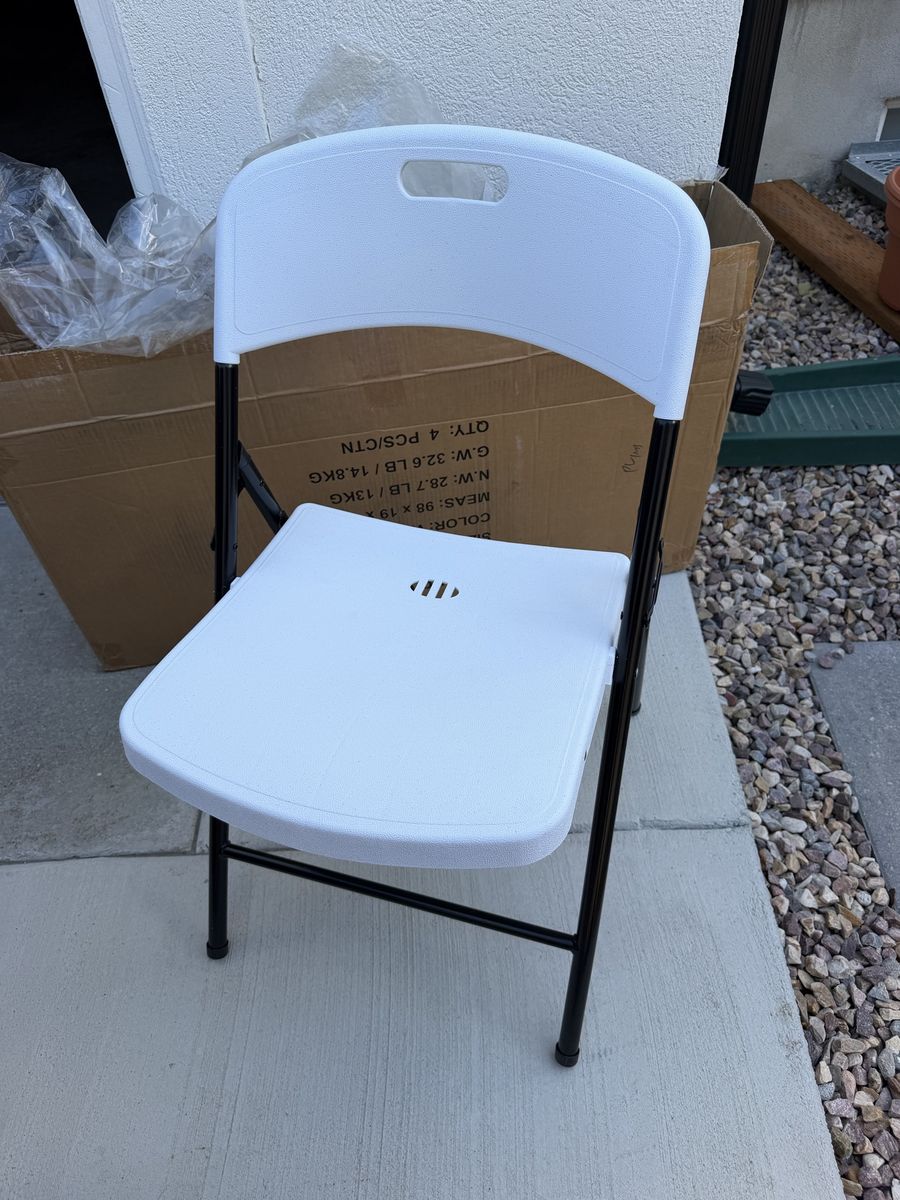 White Plastic Folding Chairs - Set of 4- Brand New