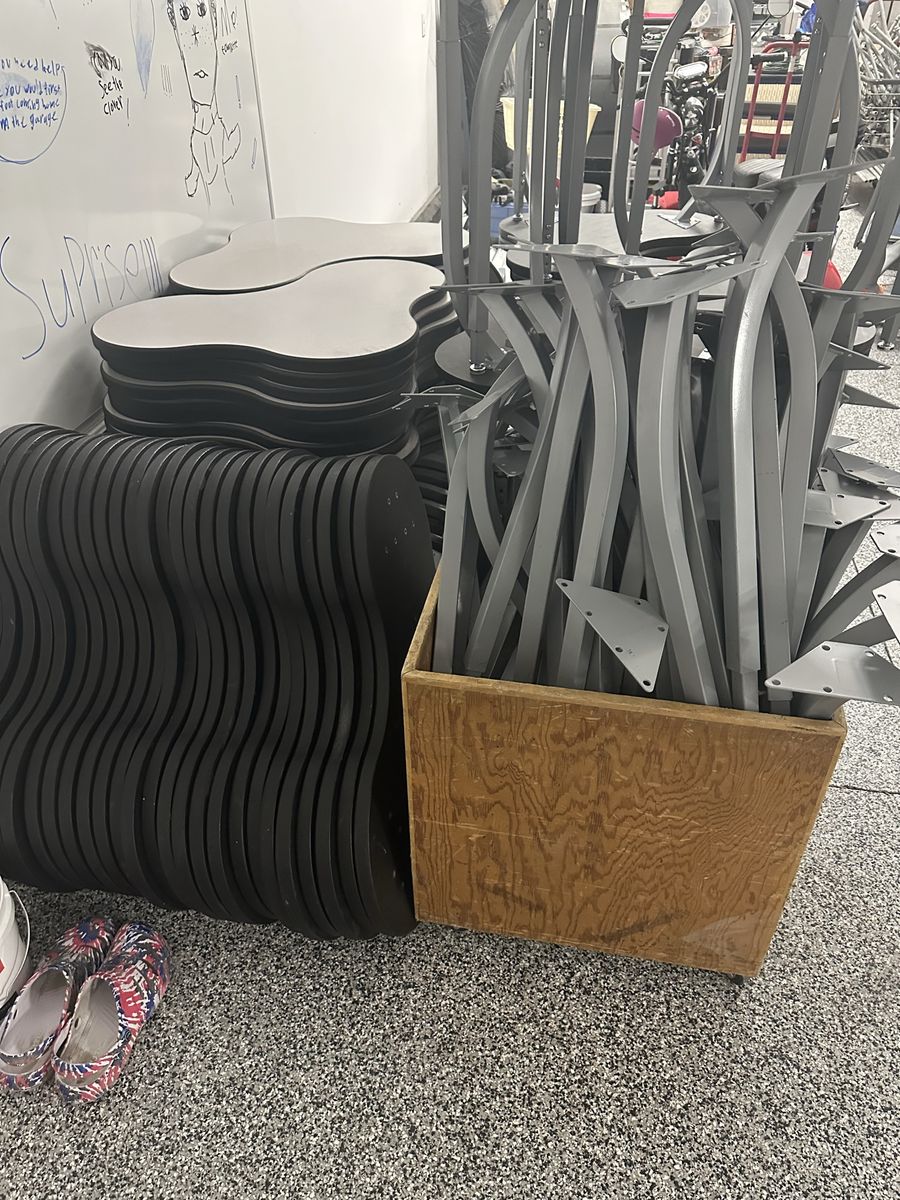 Three legged desk, table w/ adjusting metal legs