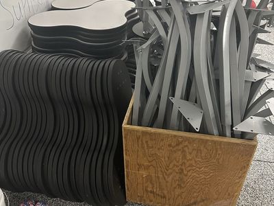 Three legged desk, table w/ adjusting metal legs