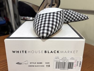 White House Black Market Christine Black & Ecru Gingham Flats - Size 7.5