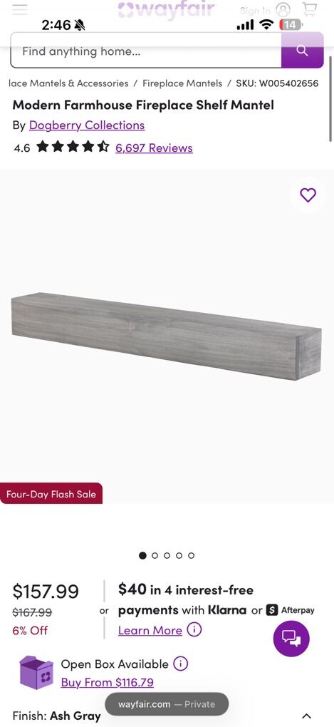 60 Inch Fireplace Mantle Shelf Floating Gray New