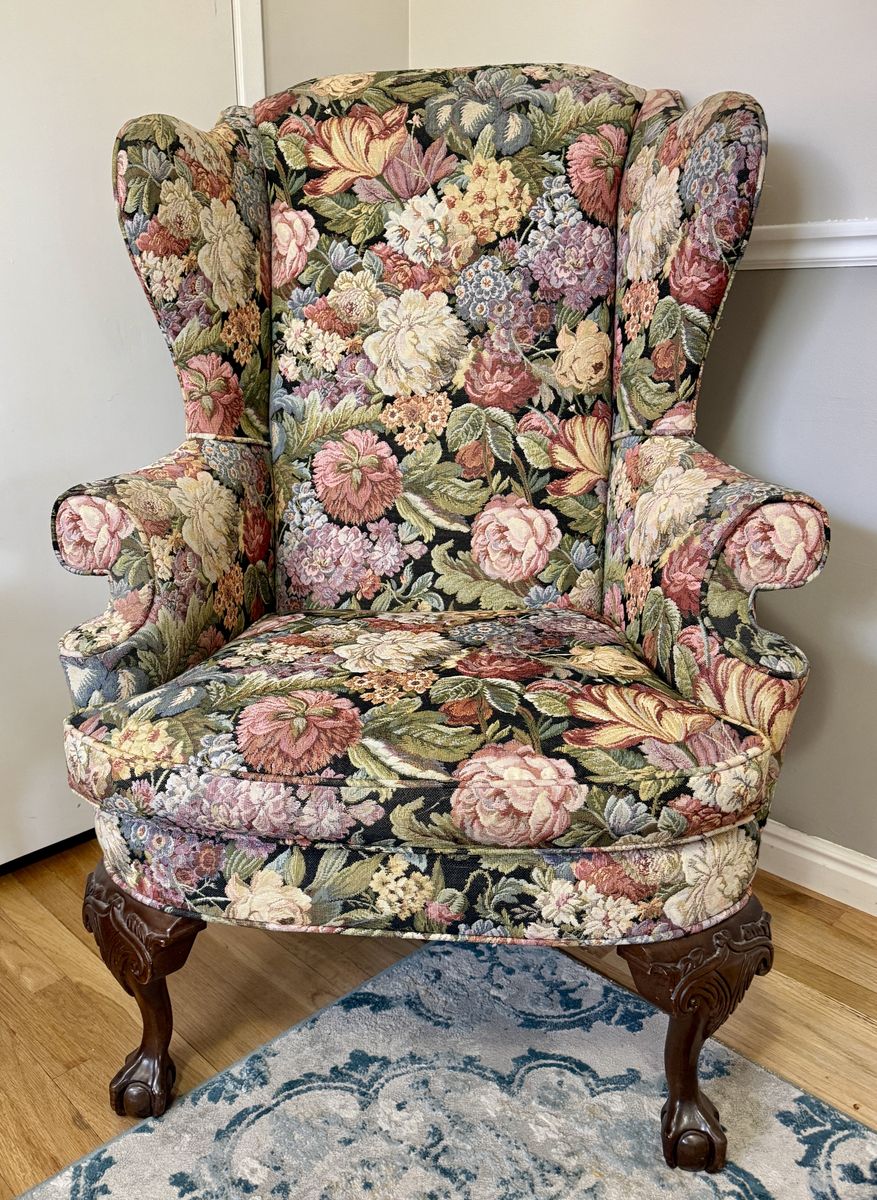 Beautiful Queen Anne Style  Wingback Armchair
