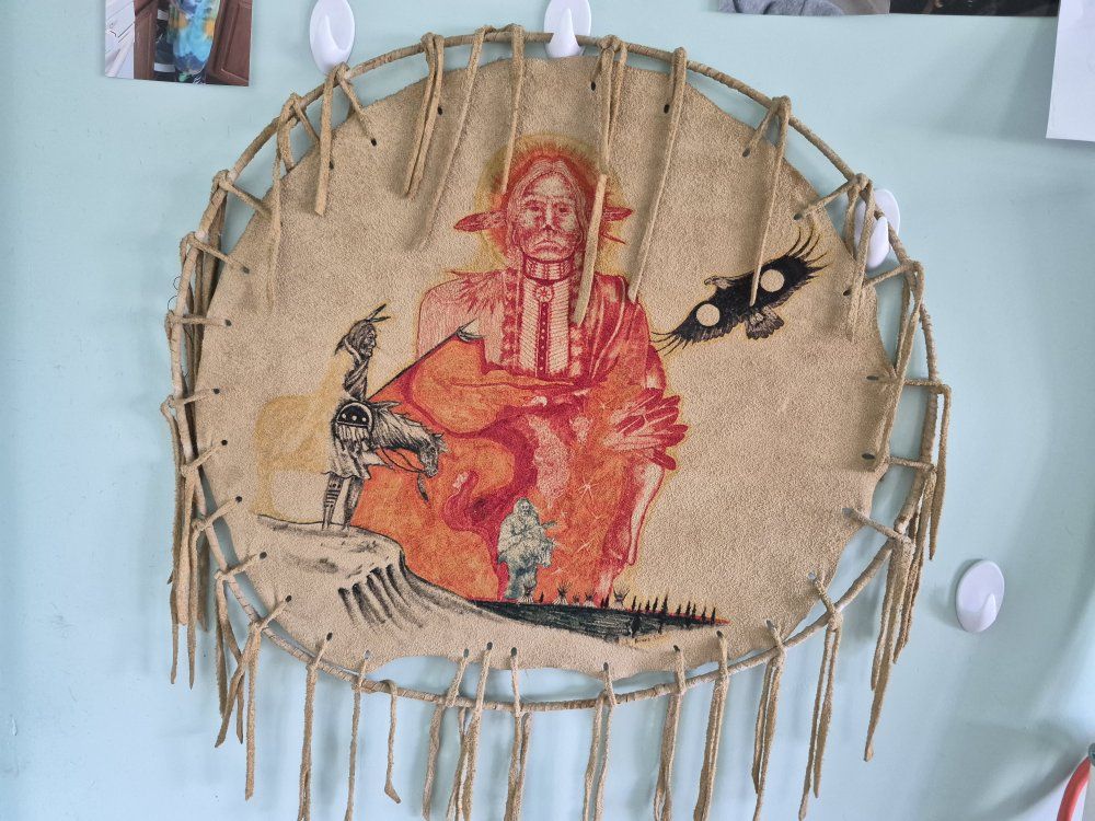 vintage Native American buckskin painting