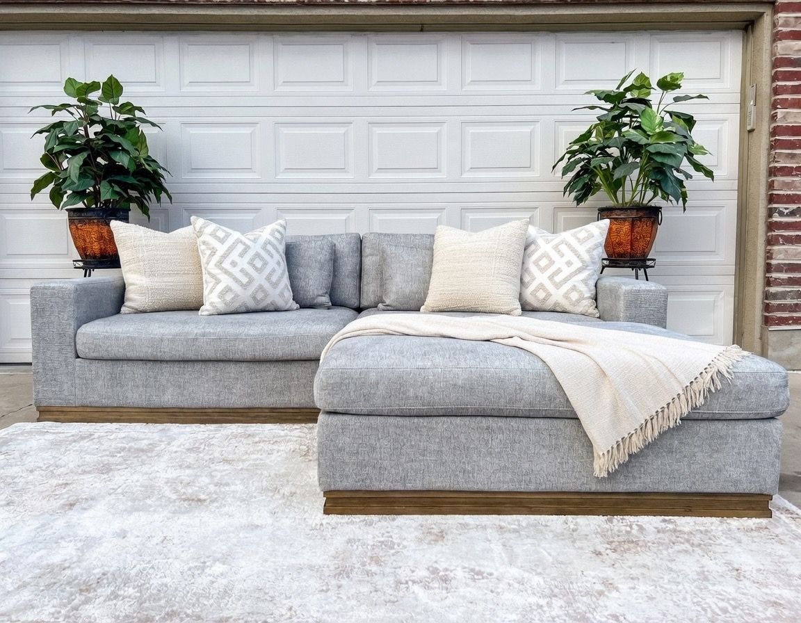 Modern Alder & Tweed Sofa + Ottoman