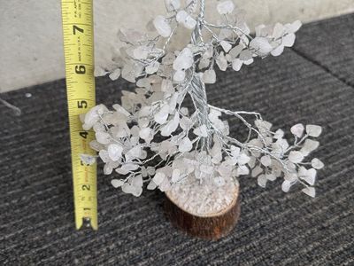 Rose Quartz Gemstone Tree Wire Sculpture with Wooden Base Approx 8.5 Inch