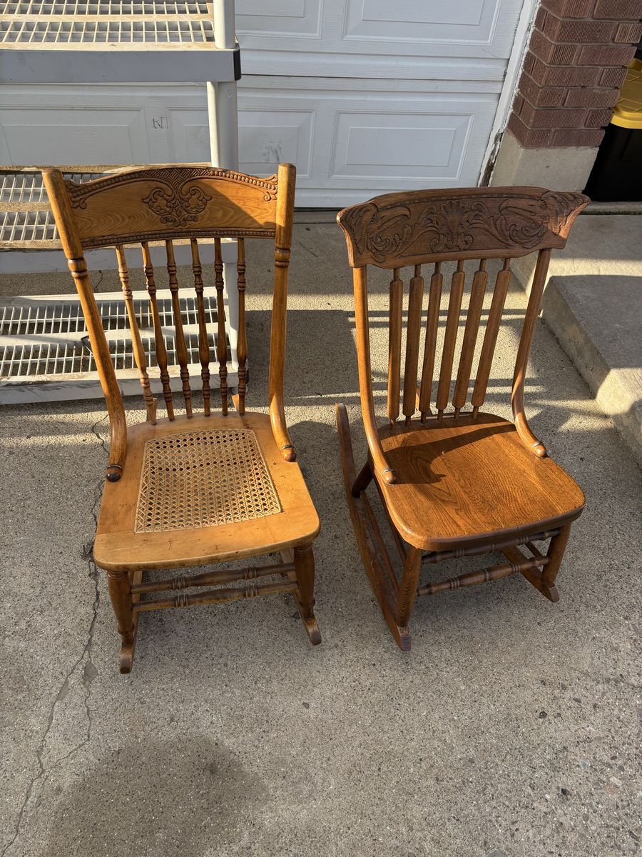Two Real Wood Antique Rocking Chairs