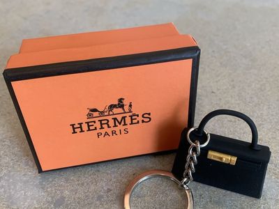 Hermes mini black purse keychain