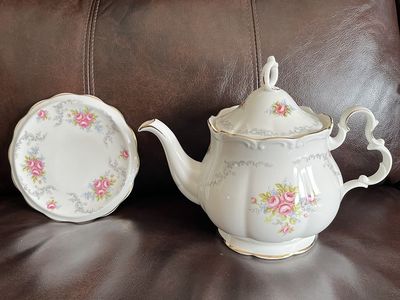 Royal Albert Tranquillity Teapot with Matching Trivet - England-1960's