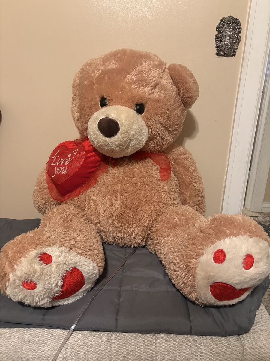Large Tan "I Love You" Teddy Bear Plush Stuffed Animal Toy, Red Heart